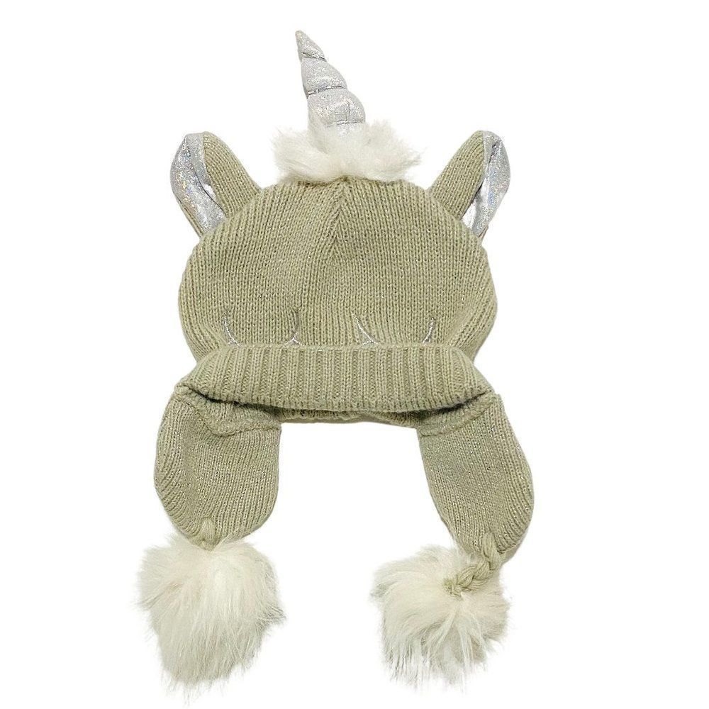 Beige Sparkle Unicorn Pom Pom Toque